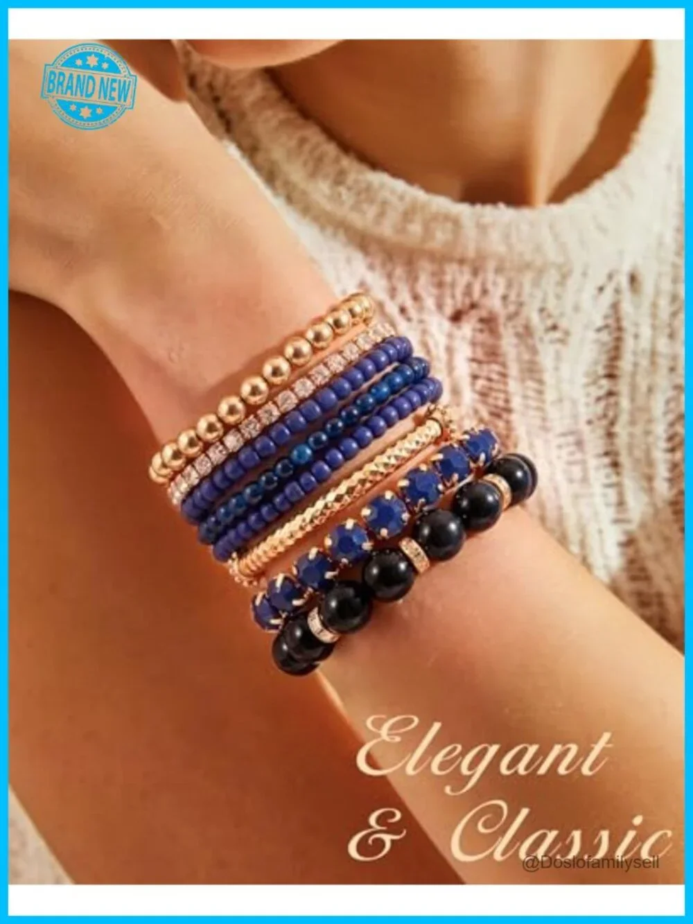32-Piece Layered Stretch Beaded Bracelets Set Bohemian Crystal Alloy Jewelry
